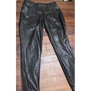 Spanx Black Faux Leather Pants, Joggers, Elastic Waist, Pockets, Women's XL/TG